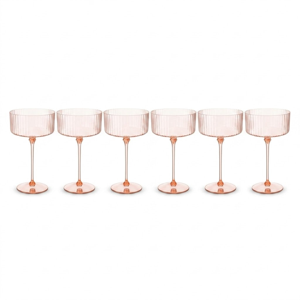 Blush Pink Ribbed Coupe Glass Set