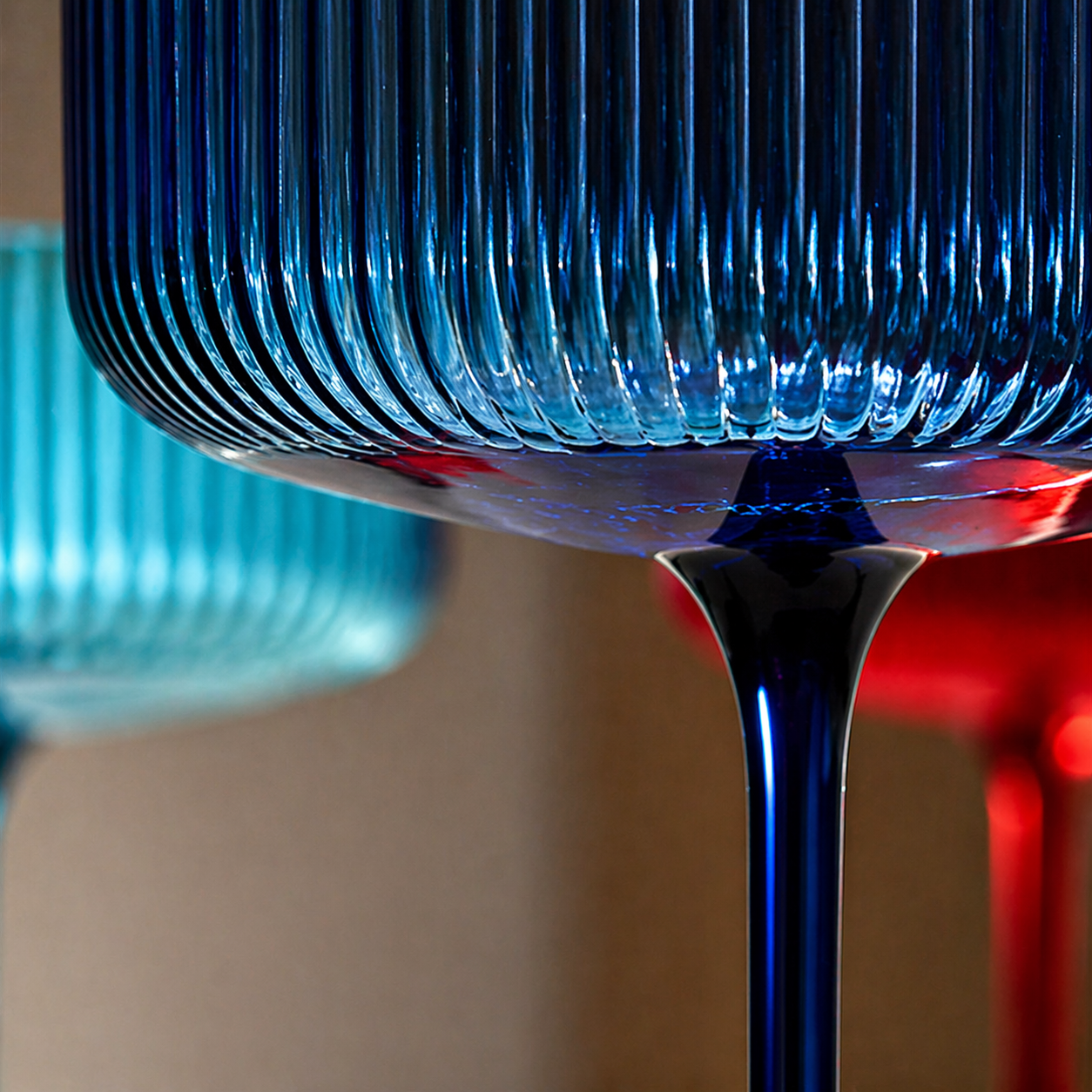 Multicolor Ribbed Coupe Glass Set