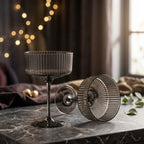 Smoke Gray Ribbed Coupe Glass Set