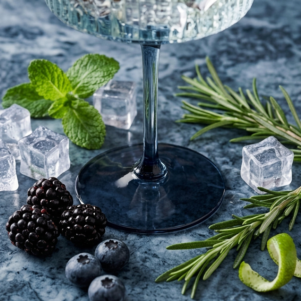 Blue Ribbed Coupe Glass Set