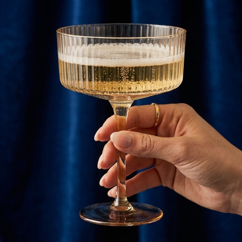 Amber Gold Ribbed Coupe Glass Set