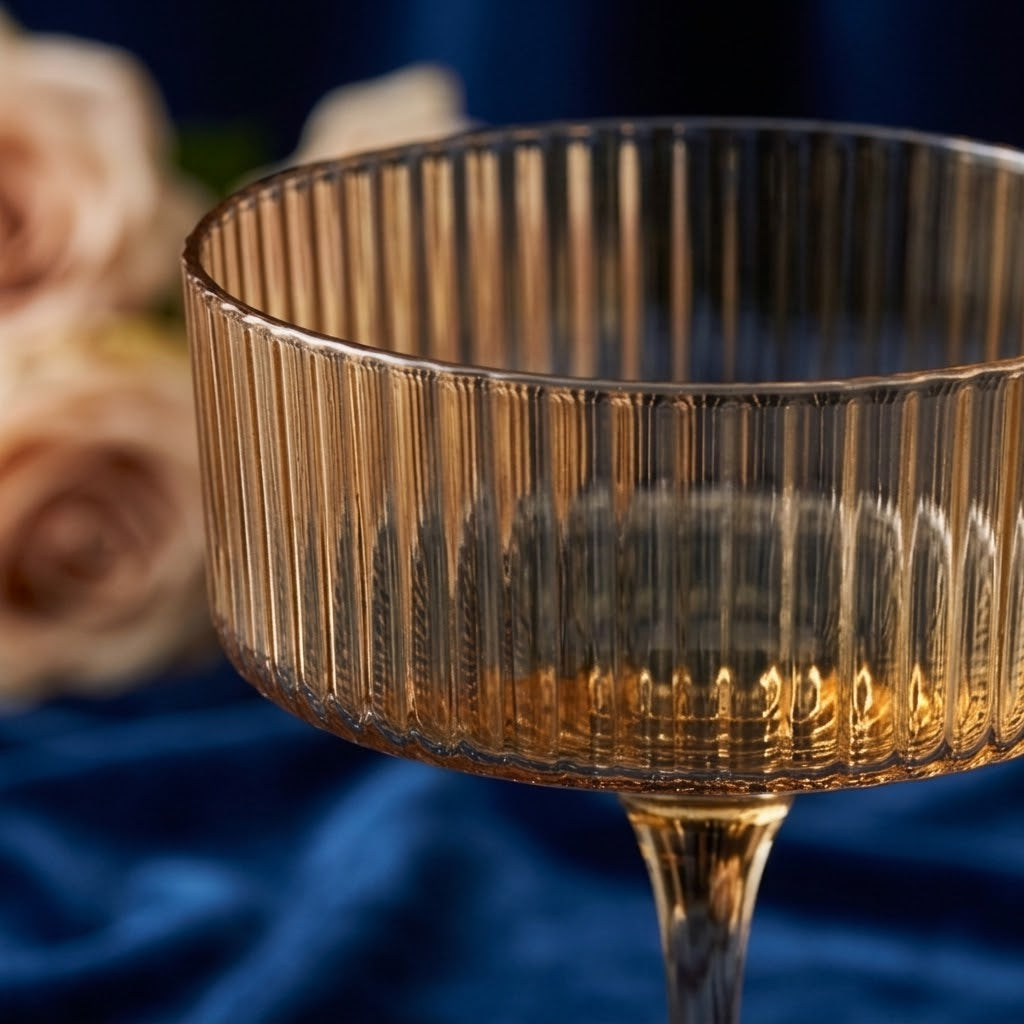 Amber Gold Ribbed Coupe Glass Set