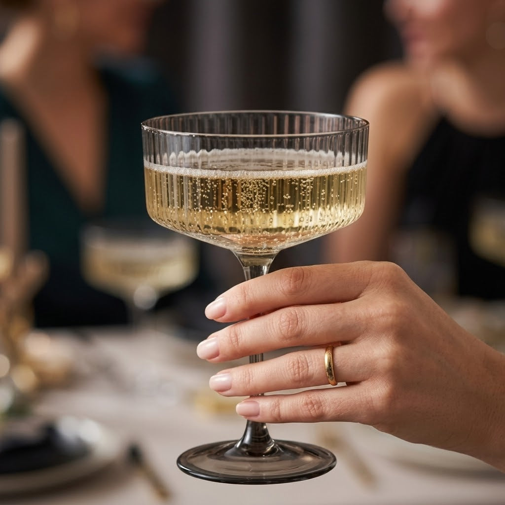 Smoke Gray Ribbed Coupe Glass Set