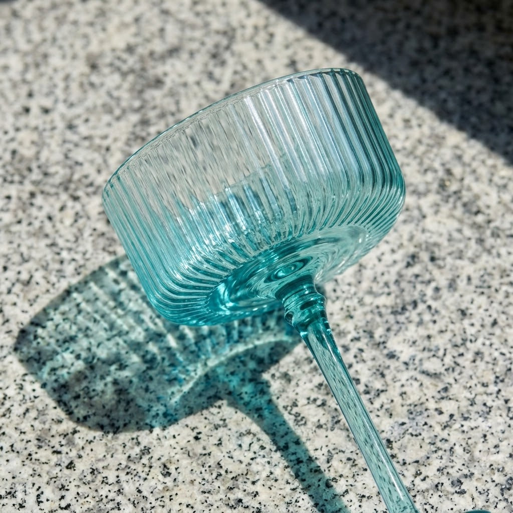Aqua Blue Ribbed Coupe Glass Set