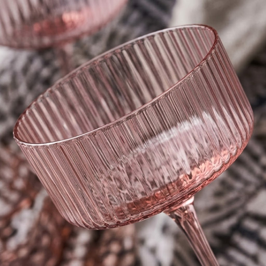 Soft Pink Ribbed Coupe Glass Set