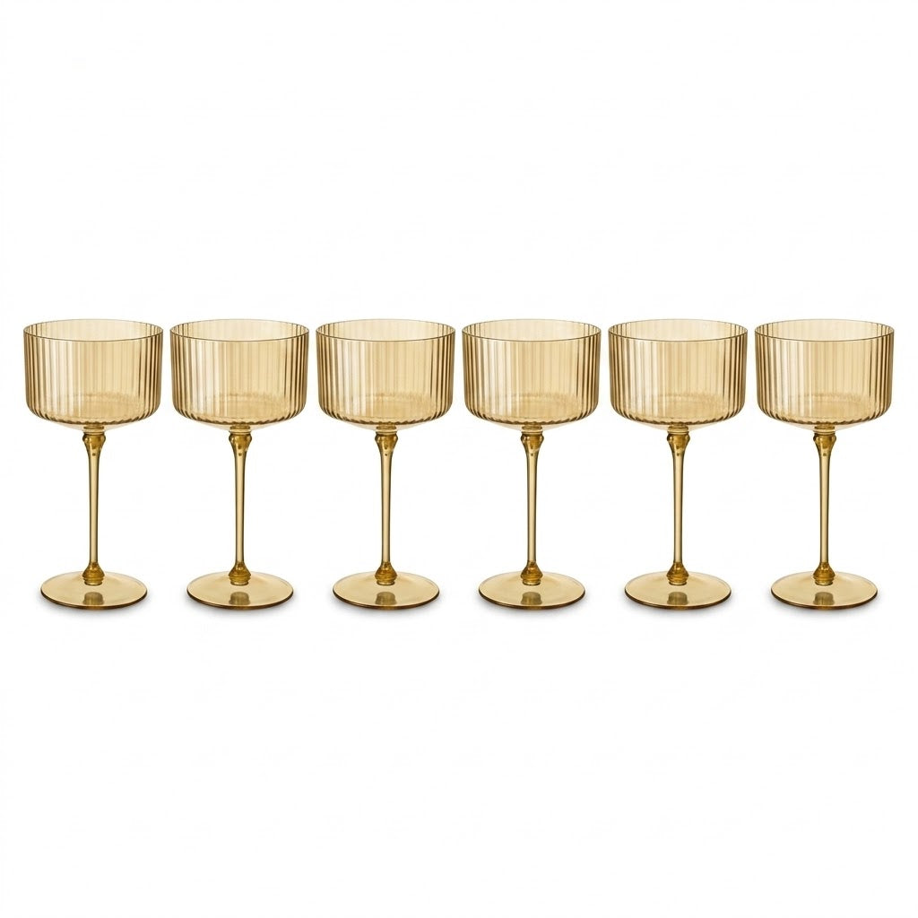 Amber Gold Ribbed Coupe Glass Set