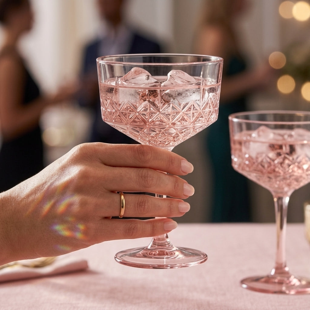 Blush Pink Ribbed Coupe Glass Set