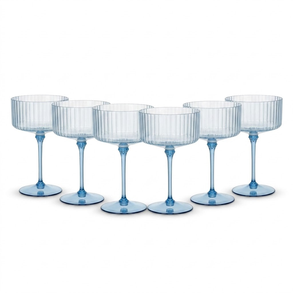 Blue Ribbed Coupe Glass Set