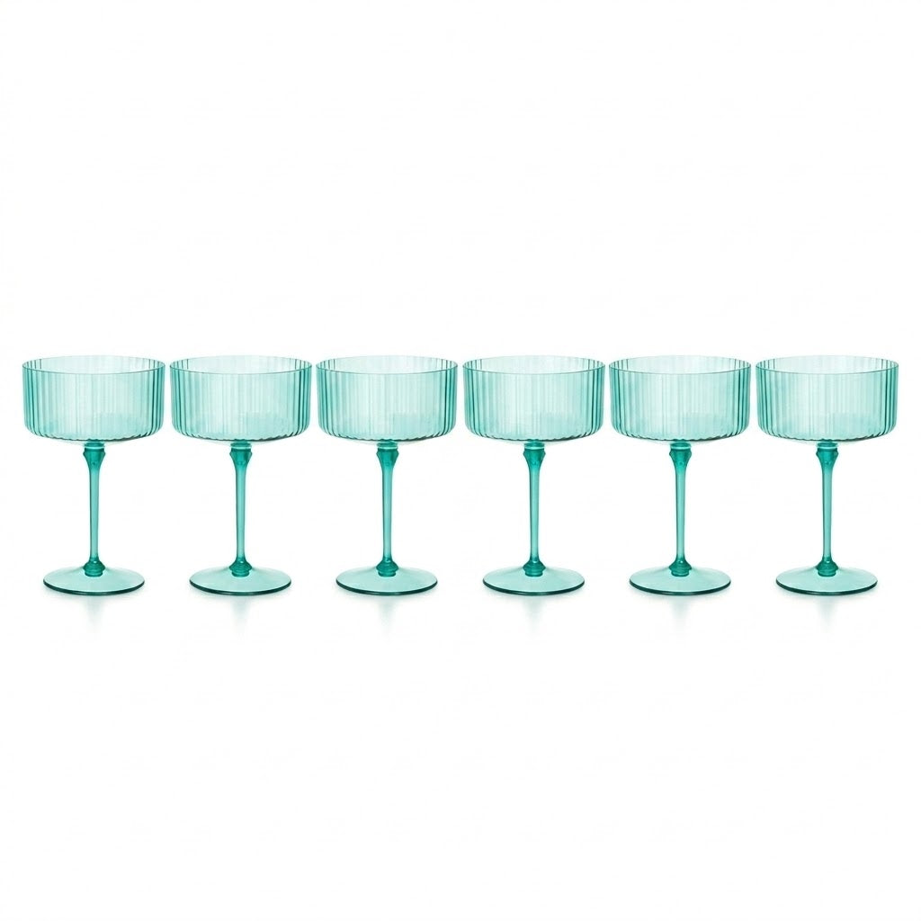 Aqua Blue Ribbed Coupe Glass Set