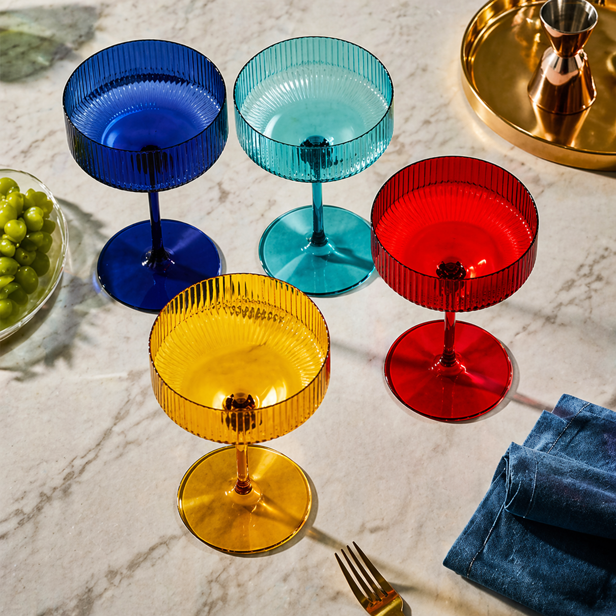Multicolor Ribbed Coupe Glass Set