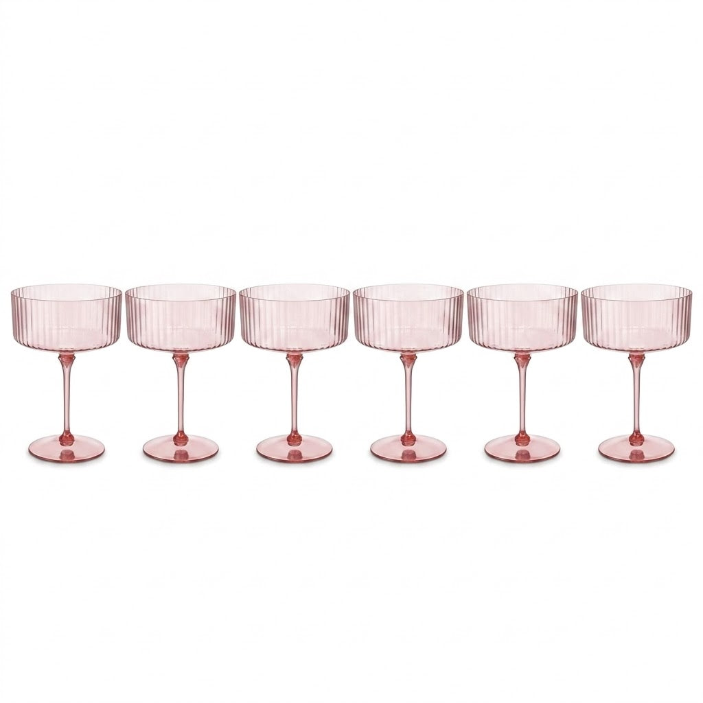 Soft Pink Ribbed Coupe Glass Set