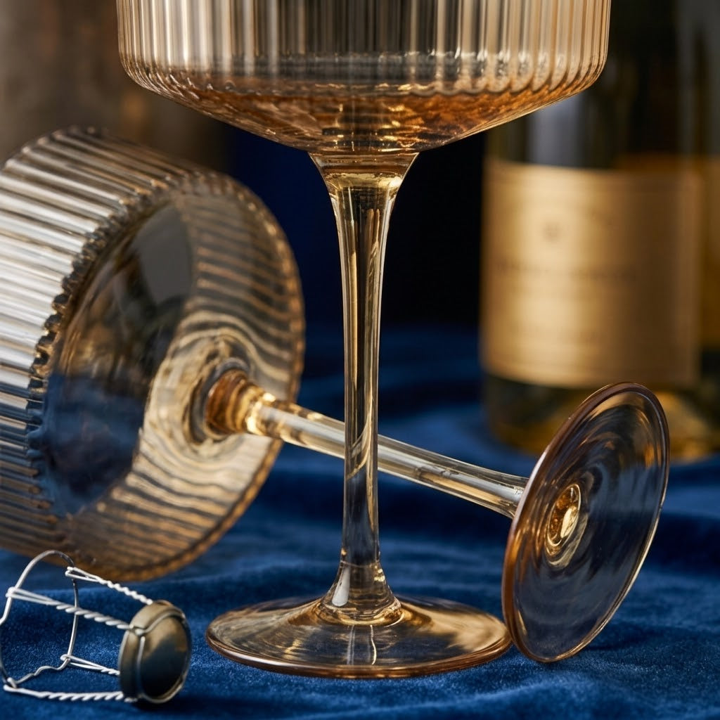 Amber Gold Ribbed Coupe Glass Set