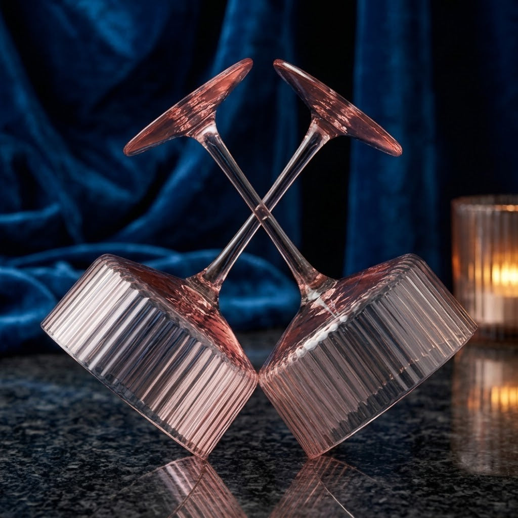 Soft Pink Ribbed Coupe Glass Set