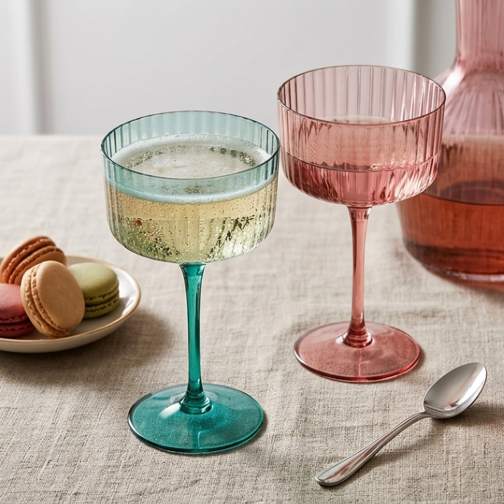 Multi-Color Ribbed Vintage Coupe Glass Set - 6 Pieces