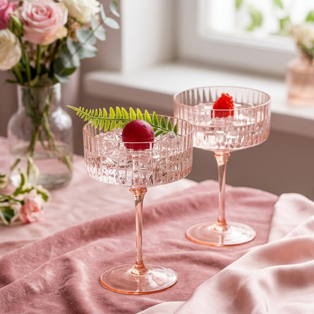Blush Pink Ribbed Coupe Glass Set