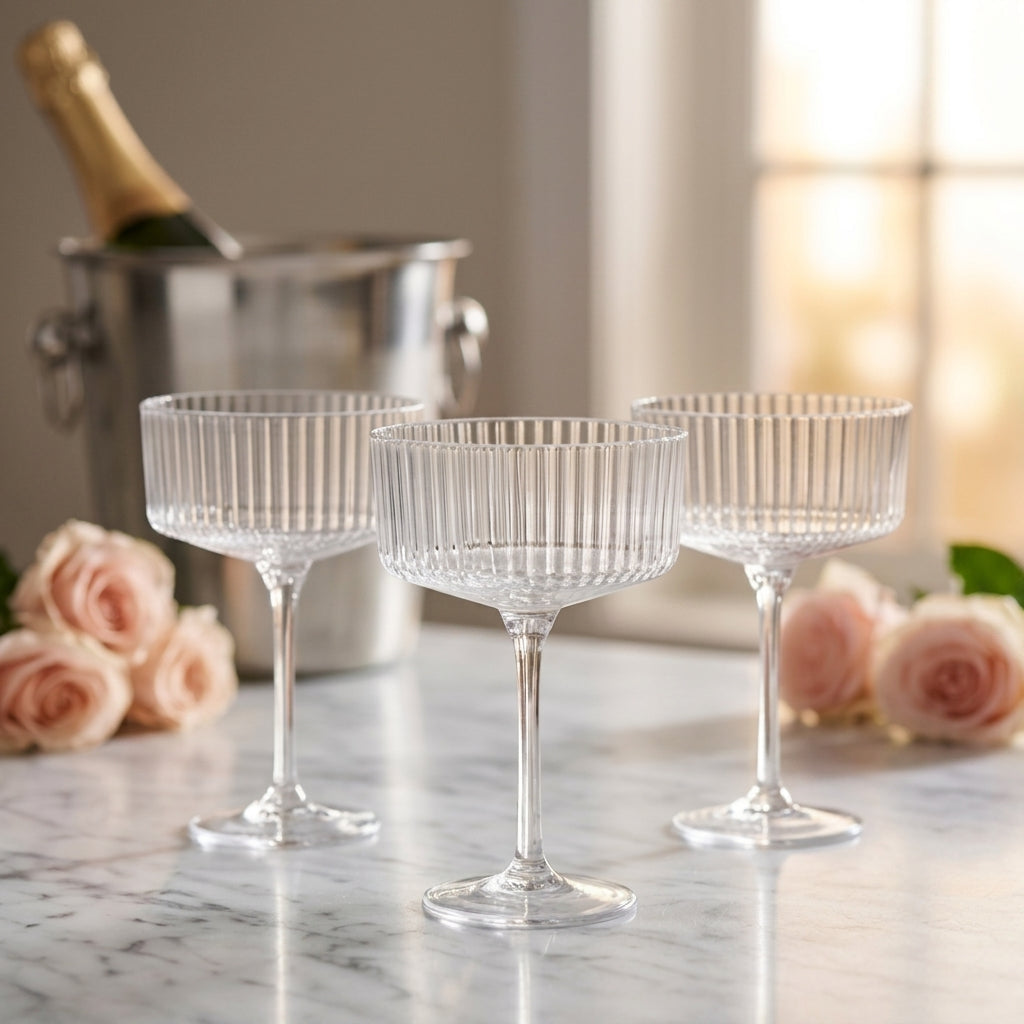 Clear Ribbed Coupe Glass Set