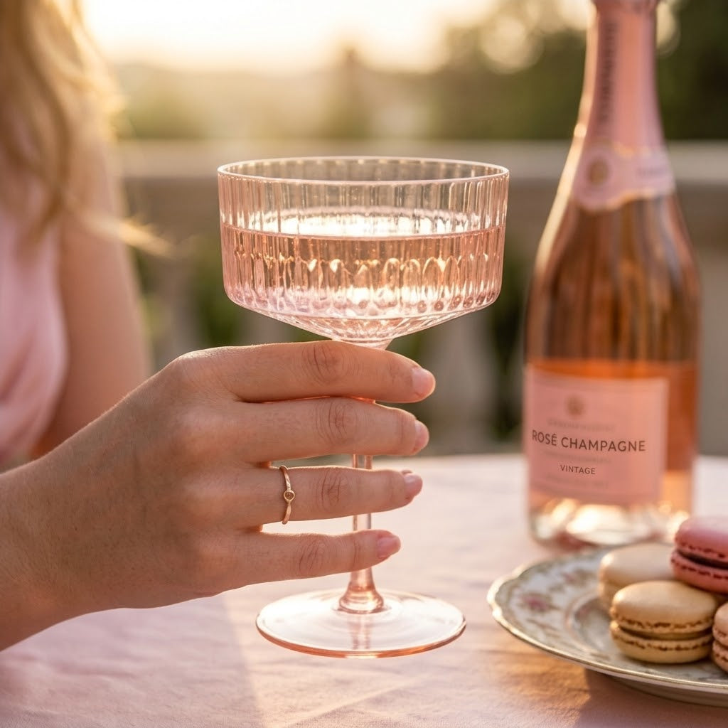 Blush Pink Ribbed Coupe Glass Set