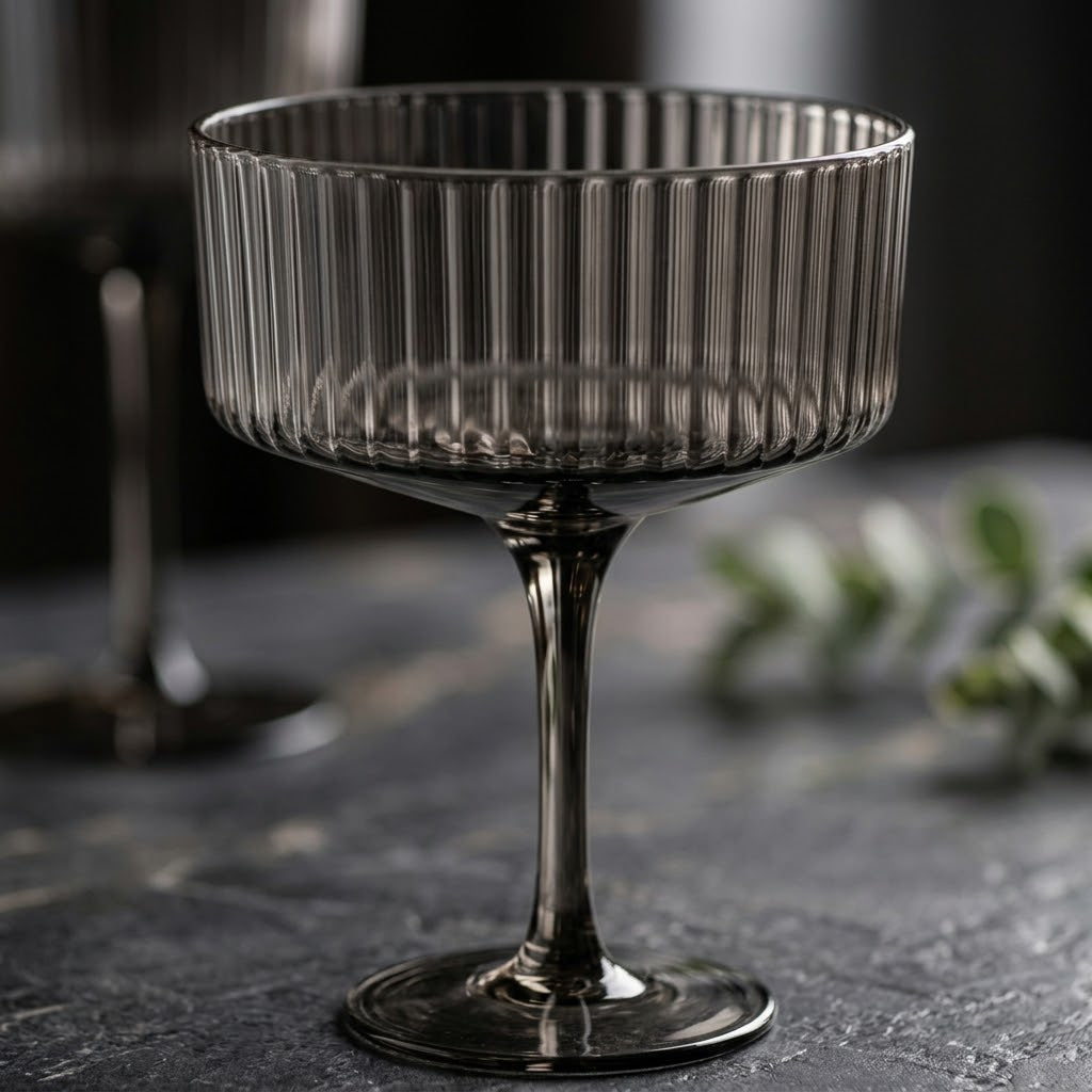 Smoke Gray Ribbed Coupe Glass Set