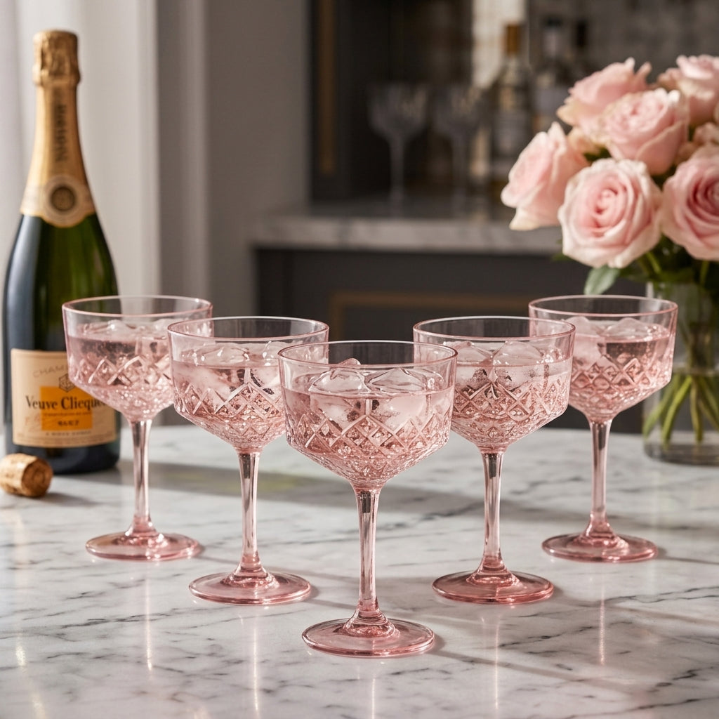 Rose Pink Vintage Coupe Glass Set