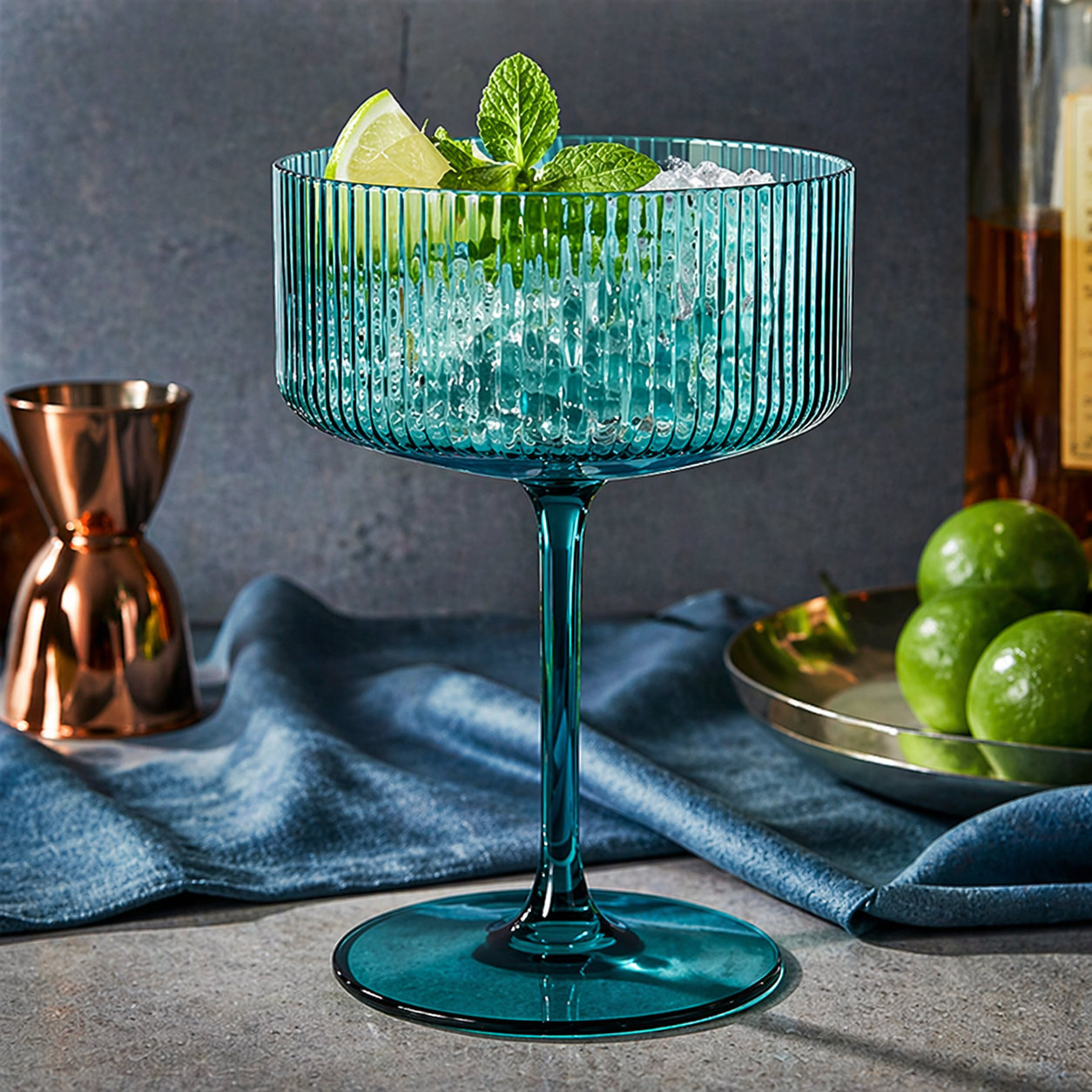 Multicolor Ribbed Coupe Glass Set