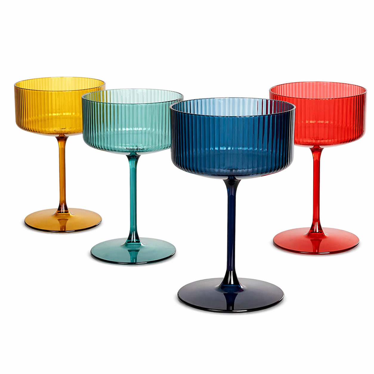 Multicolor Ribbed Coupe Glass Set