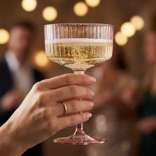 Soft Pink Ribbed Coupe Glass Set