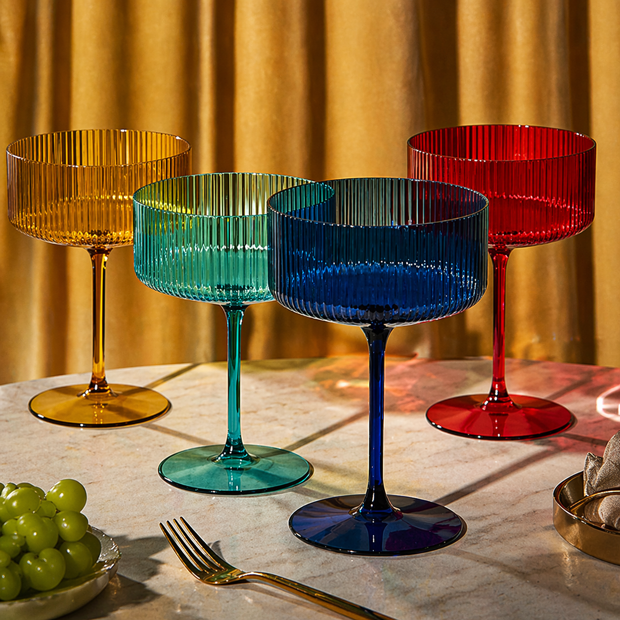 Multicolor Ribbed Coupe Glass Set