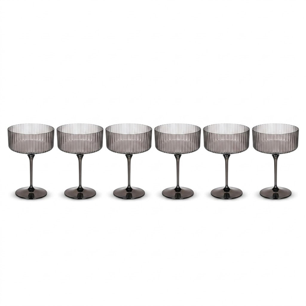 Smoke Gray Ribbed Coupe Glass Set